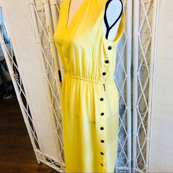 Vintage 70s Dress Yellow with Black Cropped Jacket and Skinny Belt size Medium - Picture 4 of 16